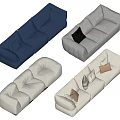 Modern Sectional Sofas in Blue Light Gray and White with Decorative Pillows 3d model