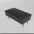 Black Leather Ottoman Rectangular Modern Minimalist Design With Sturdy Metal Legs For Living Room
