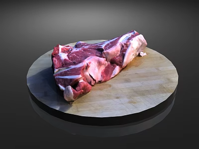 Fresh Raw Meat Cut Placed On Circular Wooden Cutting Board 3d model