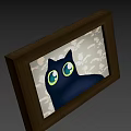 Brown Picture Frame With Black Cat Having Blue Eyes On Pink Background