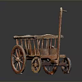 Vintage Handcrafted Wooden Cart Featuring Spoked Wheels Handle And Cargo Bed