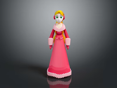 Animated Princess Character In Pink Gown With Long Blonde Hair And Green Accessories 3d model
