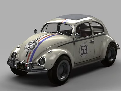 Volkswagen Beetle Car With White Body Red And Blue Stripes And Number 53 3d model