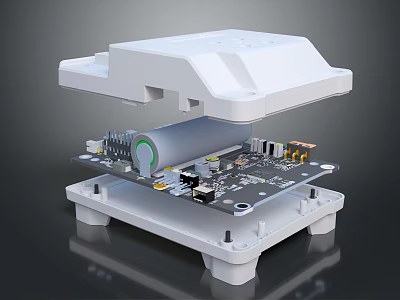 Electronic Device Internal Structure With White Casing Circuit Board And Components 3d model