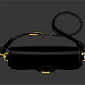 Elegant Black Leather Bag With Golden Buckle And Brand Logo Design
