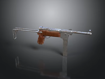 Vintage Submachine Gun With Wooden Stock And Metal Barrel Components 3d model