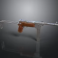 Vintage Submachine Gun With Wooden Stock And Metal Barrel Components