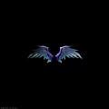 Tech Exhibition Hall Displaying 3D Purple Blue Gradient Wing Models With Futuristic Design
