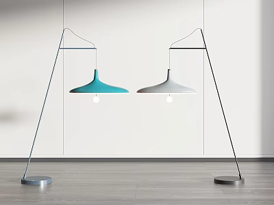 Modern Minimalist Floor Lamps Blue And White Conical Shades With Metal Base And Pole 3d model