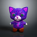 Purple Cartoon Cat Doll with Big Green Eyes Pink Outfit and Brown Shoes Cute Design