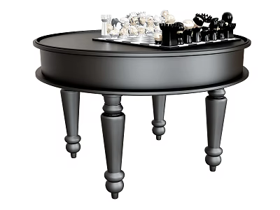 Black Round Coffee Table With Classic Design And Chess Set On Top 3d model