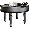 Black Round Coffee Table With Classic Design And Chess Set On Top 3d model