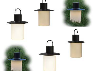 Modern Outdoor Garden Lights With Black Tops And White Cylindrical Shades For Lawn Decoration 3d model