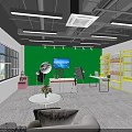 Open Layout Public Office Space With Green Wall Yellow Shelves TV Windows Sofa And Plants