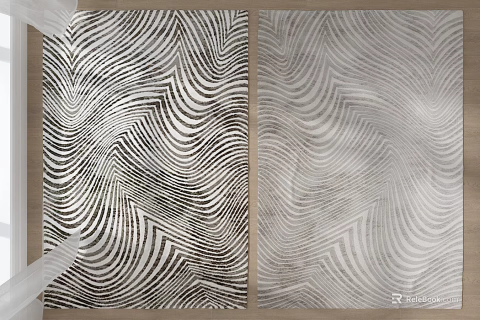 Modern Square Rugs With Black White And Light Gray Wavy Patterns 3d model 