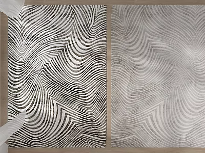 Modern Square Rugs With Black White And Light Gray Wavy Patterns 3d model