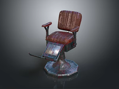 Vintage Barber Chair With Red Leather Seat Armrests Metal Base And Classic Design 3d model
