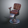 Vintage Barber Chair With Red Leather Seat Armrests Metal Base And Classic Design