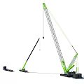 Functional Green Crane Vehicle Featuring Long Boom And Lifting Equipment