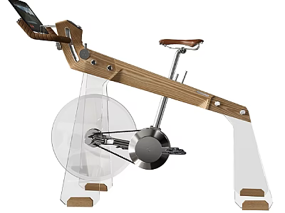 Modern Wooden Frame Exercise Bike With Transparent Stand And Comfortable Seat 3d model