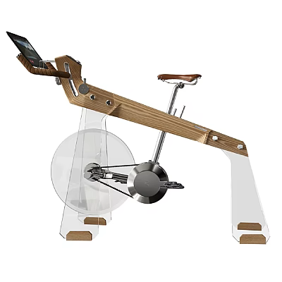 Modern Wooden Frame Exercise Bike With Transparent Stand And Comfortable Seat 3d model