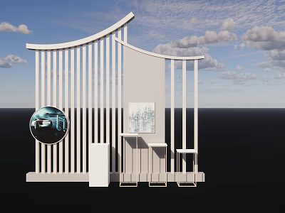 Modern Commercial Display Equipment With Curved White Frame And Circular Window 3d model