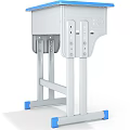 School Student Desk And Chair Set With Wooden Top Blue Frame Grey Legs And Wheels