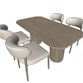 Modern Rectangular Wooden Dining Table Set With Four White Chairs And Metal Legs 3d model