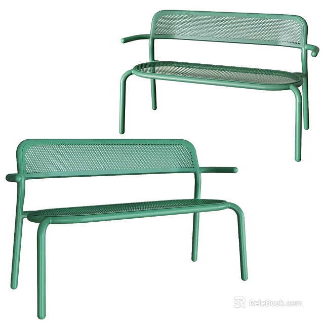 Green Outdoor Metal Mesh Chairs With Armrests For Garden Patio Seating 3d model 