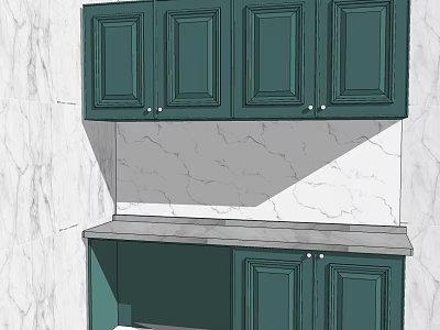 Green Kitchen Cabinets With Upper And Lower Storage And Marble Wall Countertop 3d model