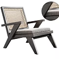 Modern Wooden Frame Accent Chair With Rattan Backrest And Gray Cushion Cross Leg Design
