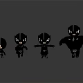 Cartoon Black And White Character Figurines In Different Sizes Standing On Reflective Surface
