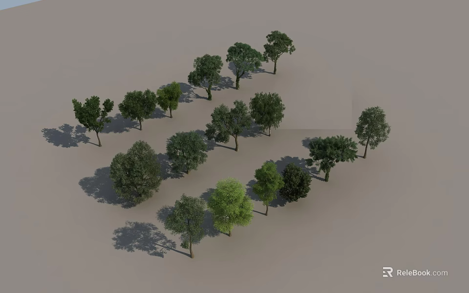 Various Types of Green Trees With Natural Shapes Shadows And Lush Foliage 3d model 
