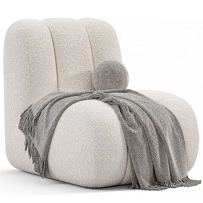 Cozy Cream Textured Single Sofa With Grey Blanket And Small Round Pillow 3d model