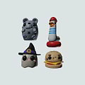 Adorable Stuffed Toys Collection Gray Spotted Duck With Striped Hat Witch Hat And Burger Shape
