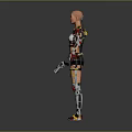 Game Or Movie Character Female Warrior With Red Black Combat Suit And Mechanical Armor