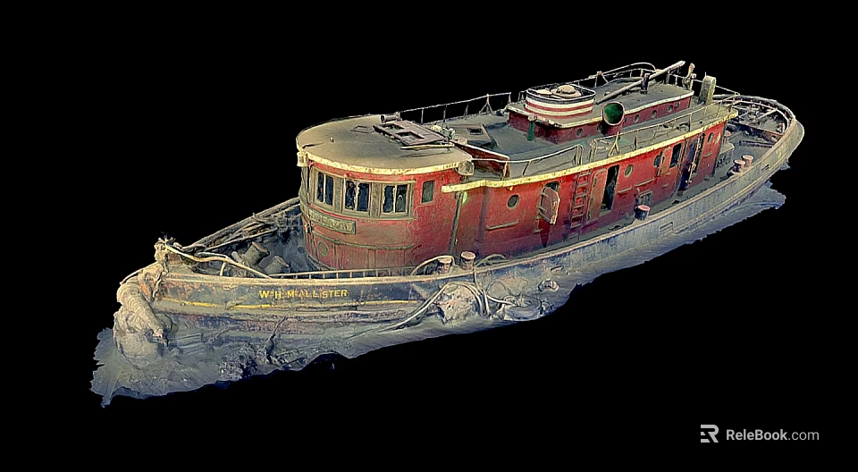 Red Sunken West Bend Ship With Weathered Hull And Deck Structure 3d model