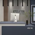 Modern Interior Space With Display Shelves Table Stools Colorful Wall Panels And Gray Flooring
