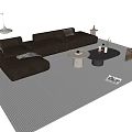 Modern Beige L-shaped Sofa and Coffee Table Set with Side Chair and Floor Lamp