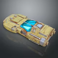 Yellow Vintage Sci Fi Car With Blue Windows And Mechanical Textures 3d model