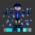 Man In Futuristic Helmet With Floating Purple Cubes And Blue Glowing Digital Base