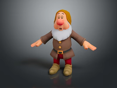 Cartoon Dwarf Character With Yellow Hat Brown Coat Red Pants White Beard And Red Nose 3d model