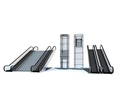 Modern Commercial Elevator And Escalator System With Glass And Stainless Steel Design 3d model