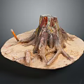 Handcrafted Wooden Stone Sculpture Featuring Tree Stump Roots and Base