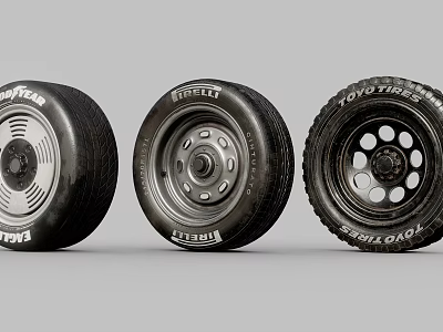 Car Tires from Different Brands with Various Wheel Designs Displayed in Studio 3d model Car Tires from Different Brands with Various Wheel Designs Displayed in Studio 3d model
