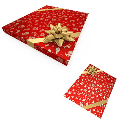 Red Wrapping Gift Ornament Decor Set With Gold Bow And Festive Patterns 3d model
