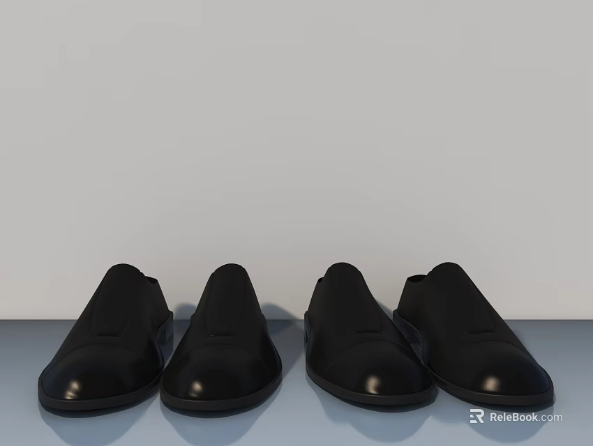 Four Pairs Of Black Leather Formal Shoes On Gray Background 3d model 