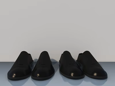 Four Pairs Of Black Leather Formal Shoes On Gray Background 3d model