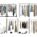 Modern Clothes Racks With Hanging Dresses Shirts Coats And Decorative Items