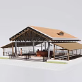 Industrial Factory Building With Wooden Structure Large Roof Open Design Canopy And Outdoor Area